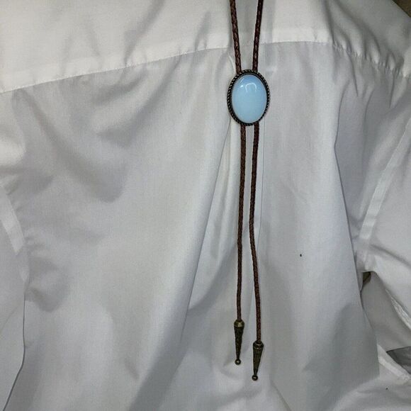 BRONZE Large Faux Opal Wedding Formal Groom Dad Son Western Southwest Bolo tie - Picture 14 of 16